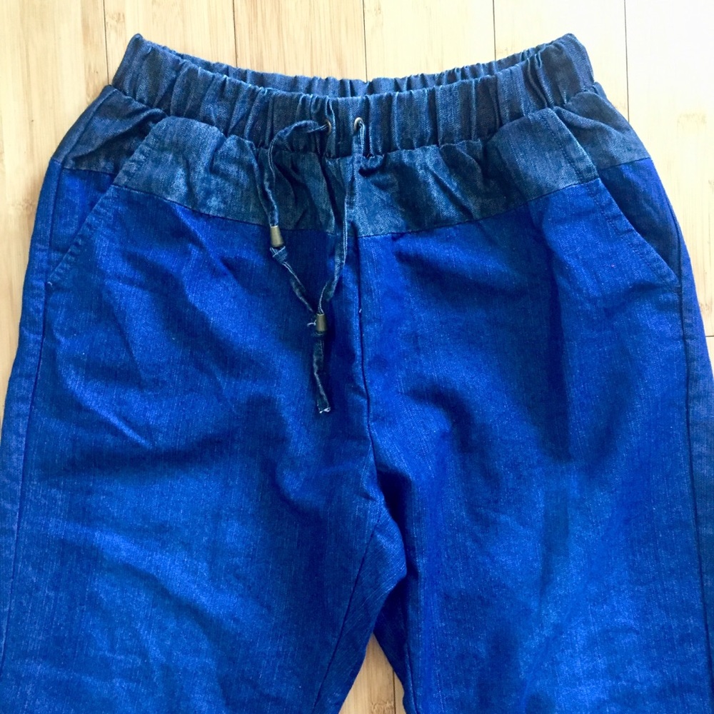 Crystal Vogue high-waisted denim joggers